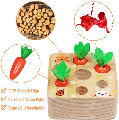 Montessori Toys-Wooden Pull Carrot Set Toy