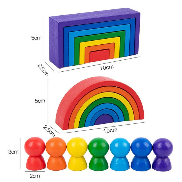 Wooden Rainbow Blocks- Montessori Toys