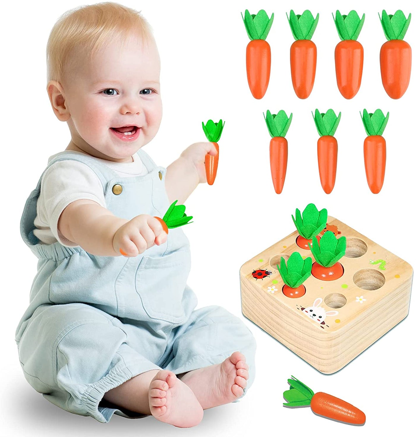 Montessori Toys-Wooden Pull Carrot Set Toy