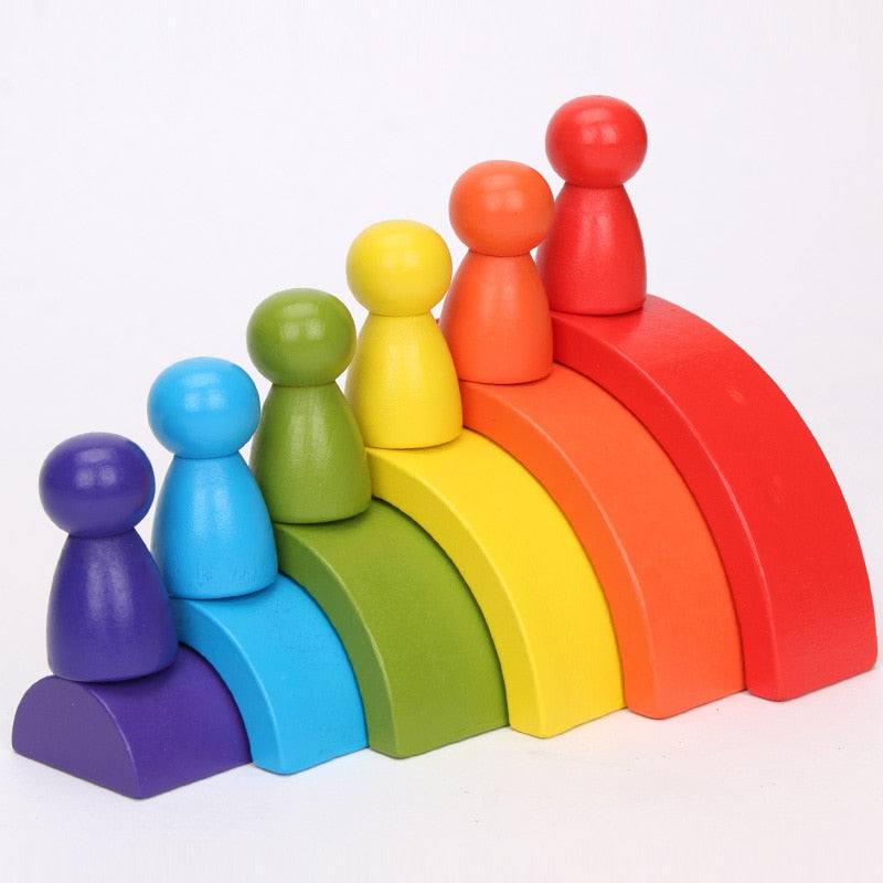 Wooden Rainbow Blocks- Montessori Toys