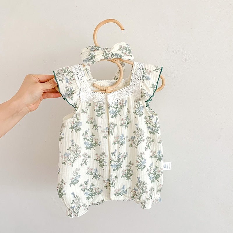 Baby Floral Rompers with Hairband