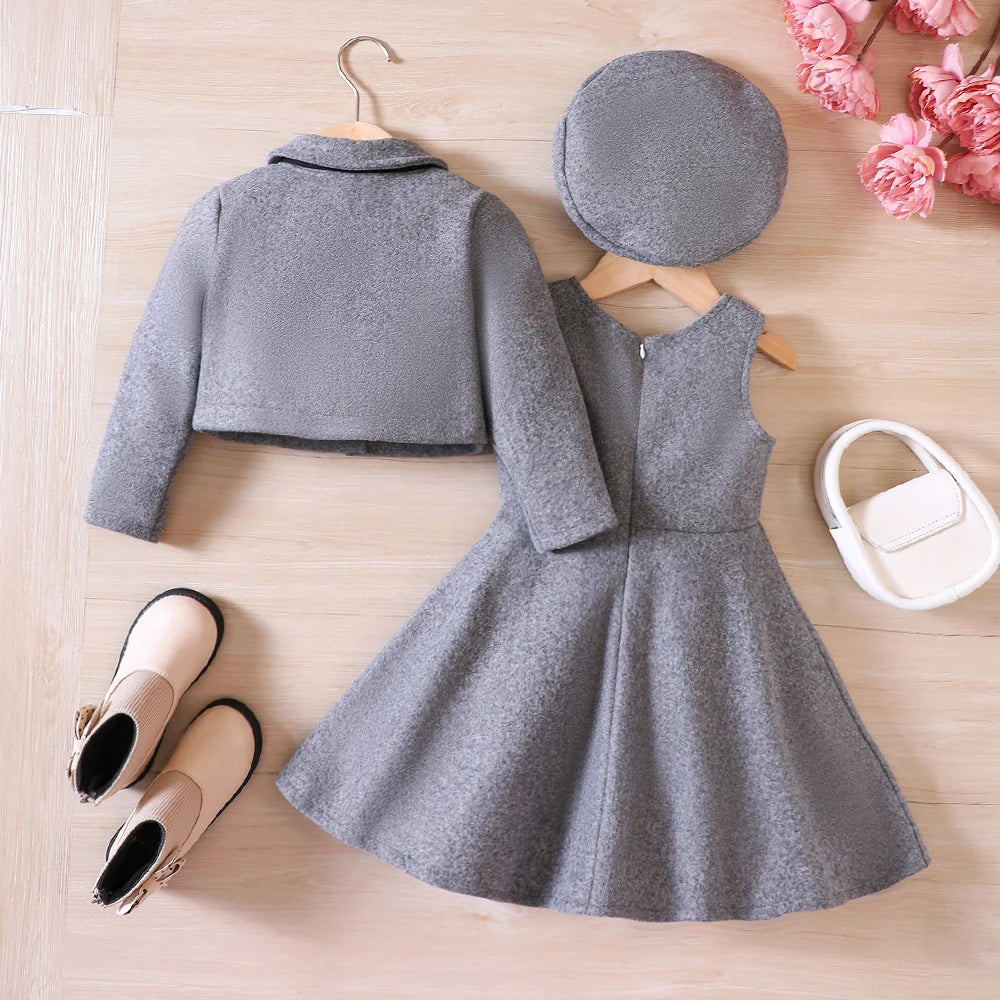 Bow Fleece Coat, Tank Top Dress and Beret