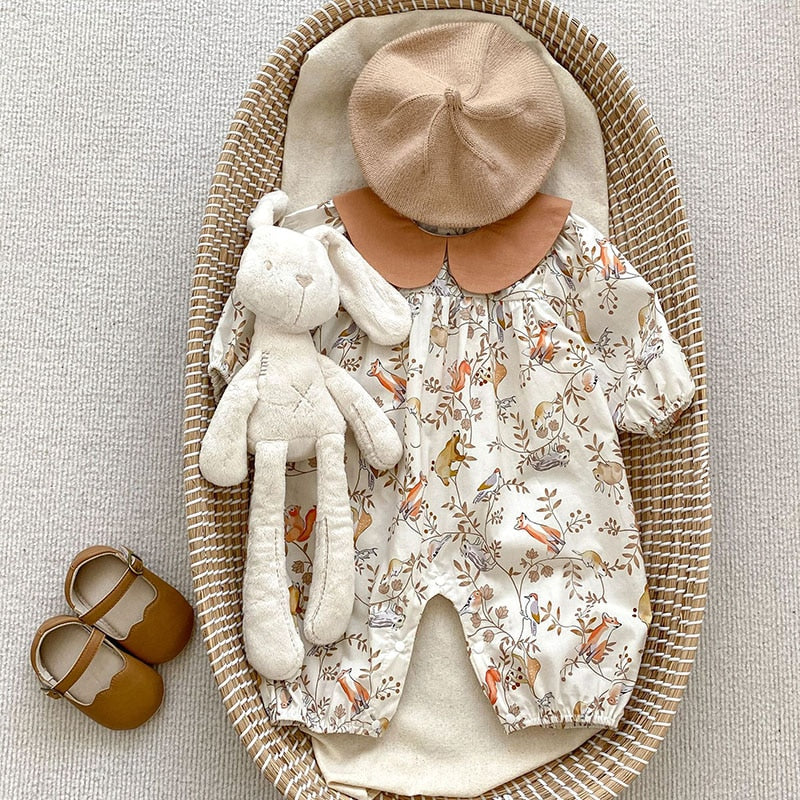 Floral Blouse And Corduroy Overalls