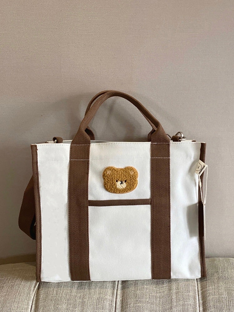 Canvas Embroidery Bear Bag