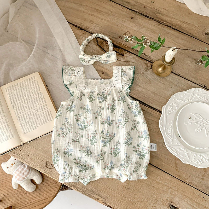 Baby Floral Rompers with Hairband