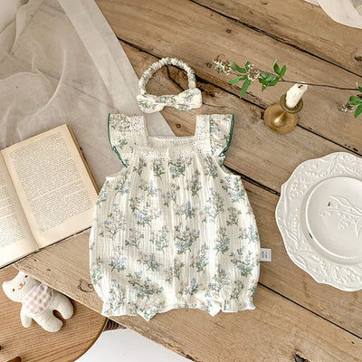 Baby Floral Rompers with Hairband