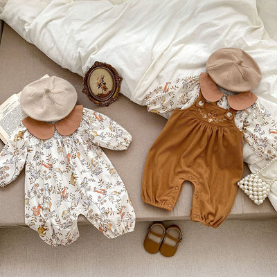 Floral Blouse And Corduroy Overalls